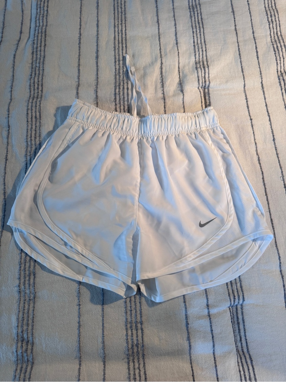 Nike Women's White Athletic Running Shorts with Grey Swoosh